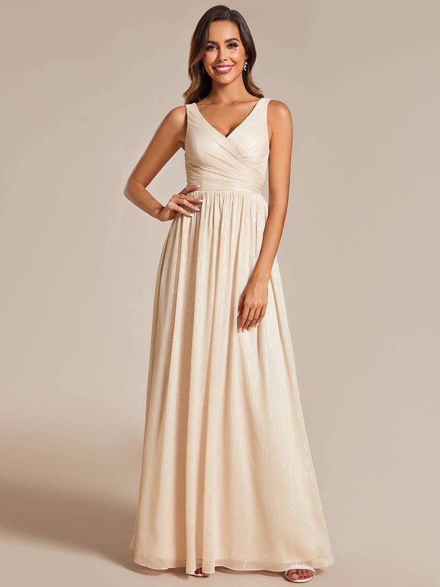Elegant A-Line Evening Dress with V-Neck and Sequin Details