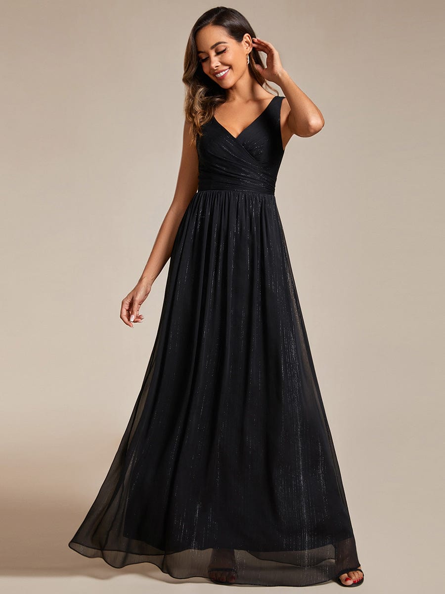 Elegant A-Line Evening Dress with V-Neck and Sequin Details
