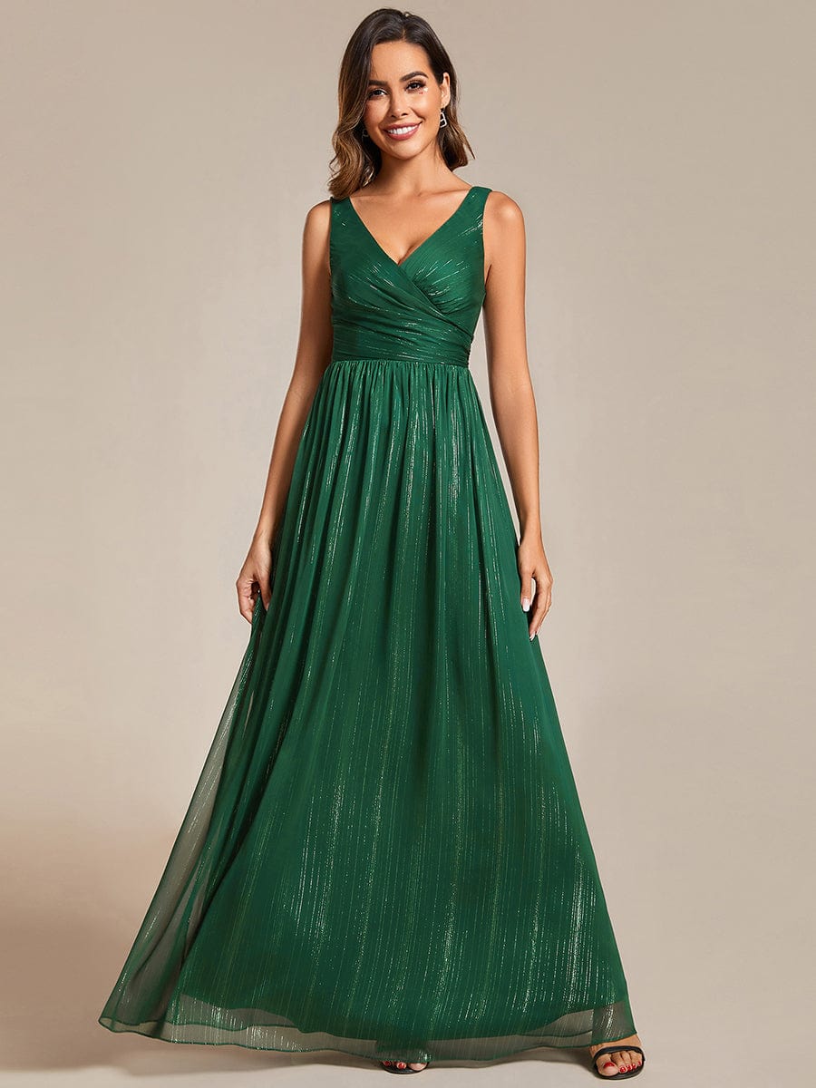 Elegant A-Line Evening Dress with V-Neck and Sequin Details