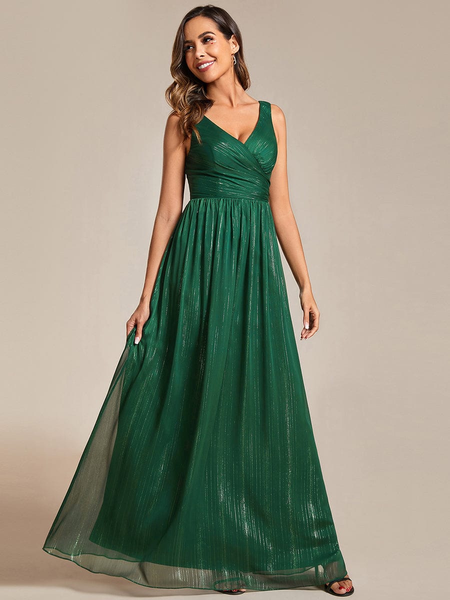 Elegant A-Line Evening Dress with V-Neck and Sequin Details