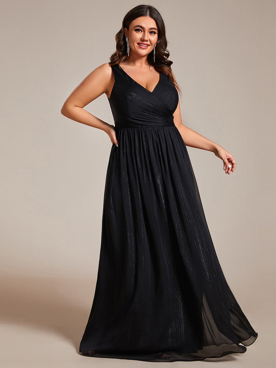 Elegant A-Line Evening Dress with V-Neck and Sequin Details