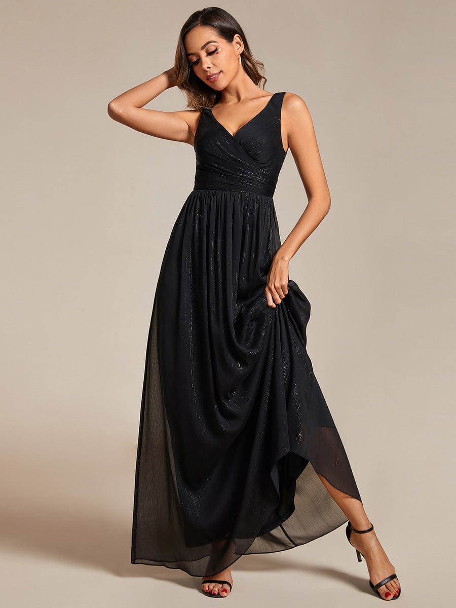 Elegant A-Line Evening Dress with V-Neck and Sequin Details