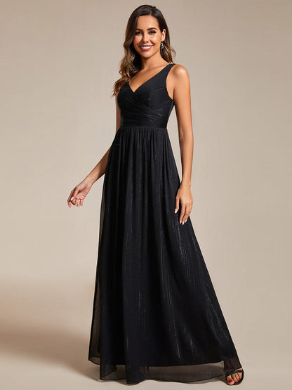 Elegant A-Line Evening Dress with V-Neck and Sequin Details