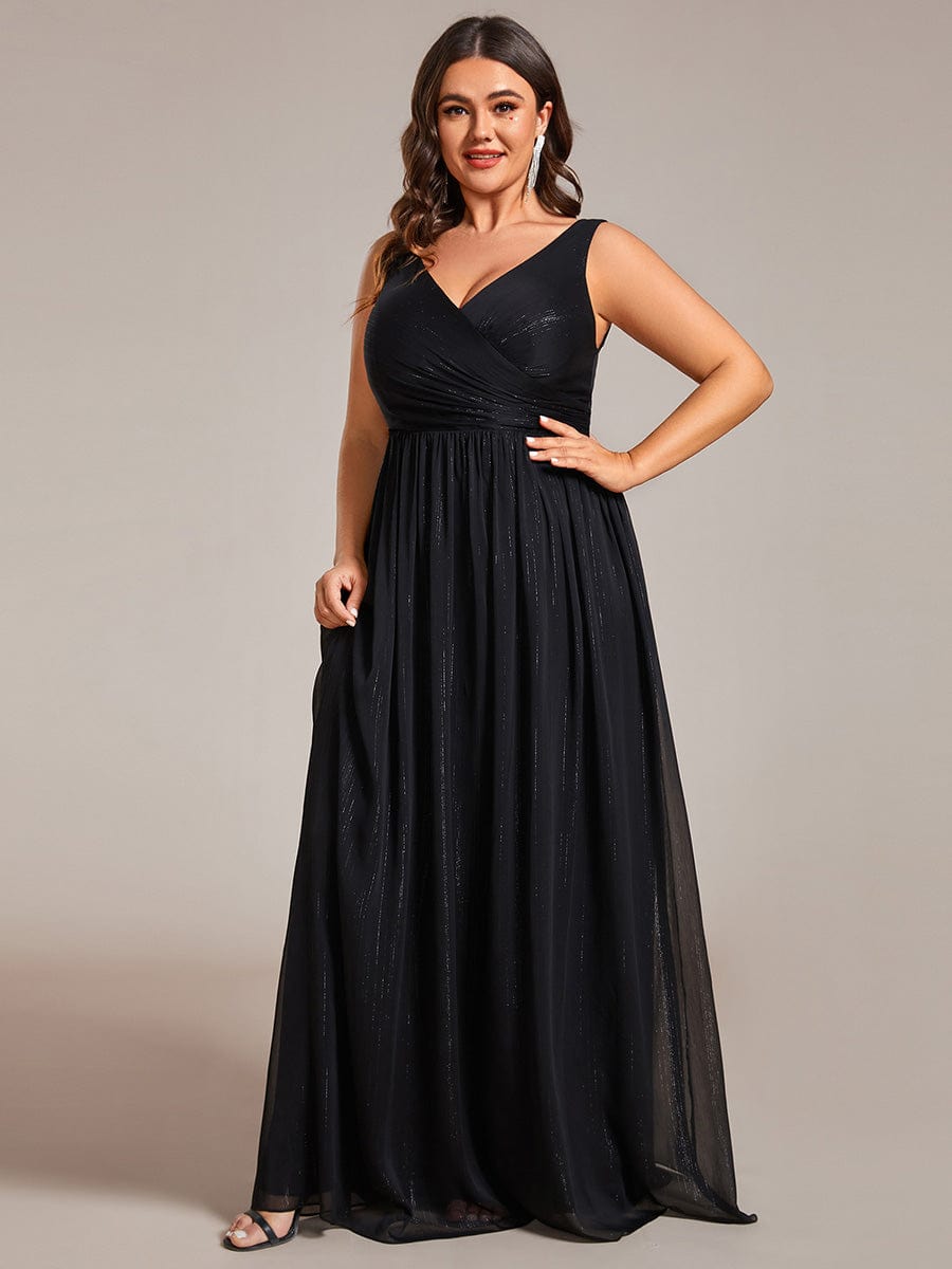 Elegant A-Line Evening Dress with V-Neck and Sequin Details