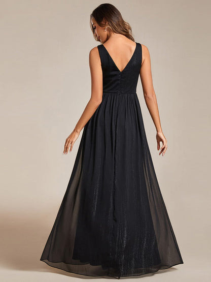 Elegant A-Line Evening Dress with V-Neck and Sequin Details