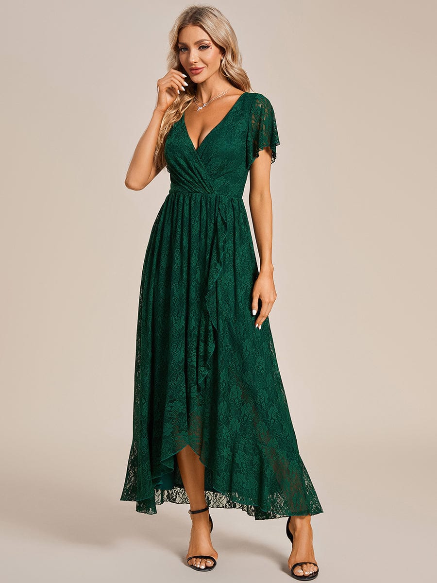 Elegant A-Line Evening Gown with Deep V Neck and Sheer Sleeves