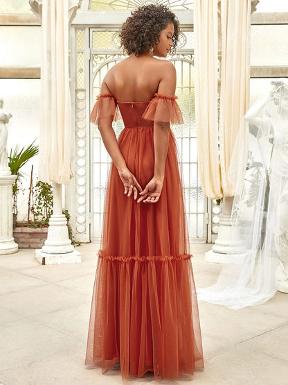 Elegant A-Line Evening Gown with Ruffled Sleeves