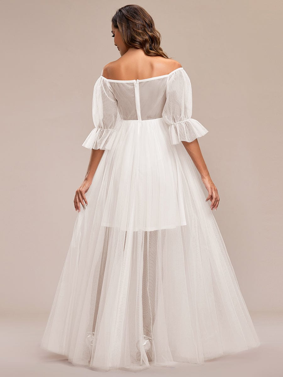 Elegant A-Line Maternity Dress with Short Puff Sleeves