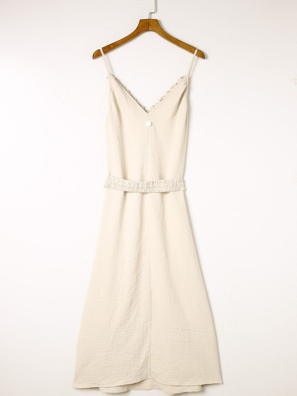 Elegant Apricot Maxi Dress with V-Neckline and Elastic Belt