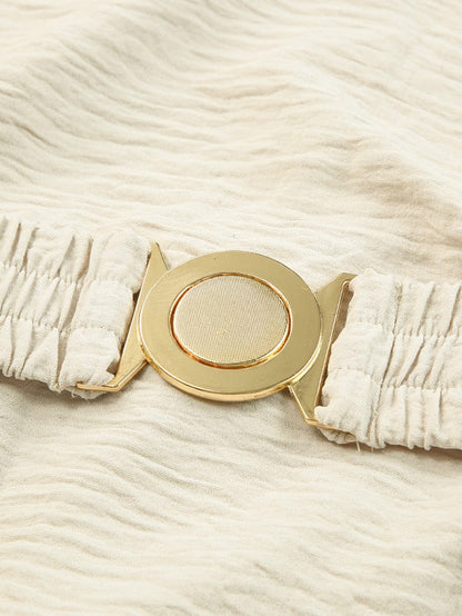 Elegant Apricot Maxi Dress with V-Neckline and Elastic Belt