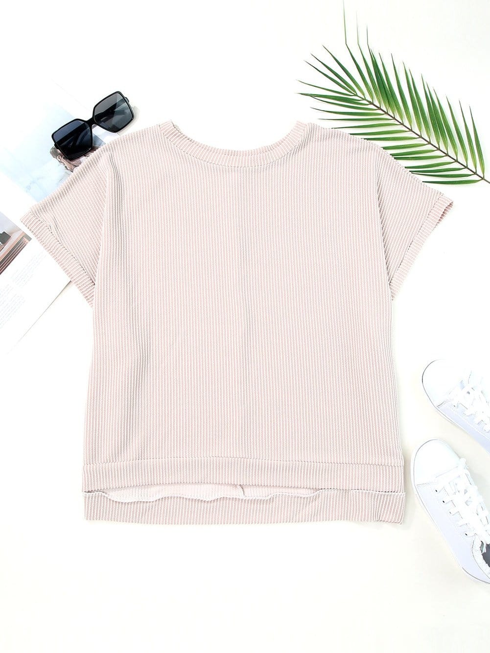 Elegant Apricot Oversized Ribbed Tunic with Batwing Sleeves