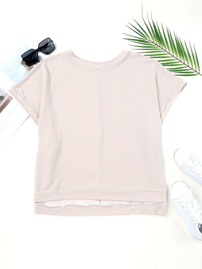 Elegant Apricot Oversized Ribbed Tunic with Batwing Sleeves