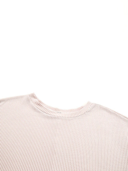 Elegant Apricot Oversized Ribbed Tunic with Batwing Sleeves