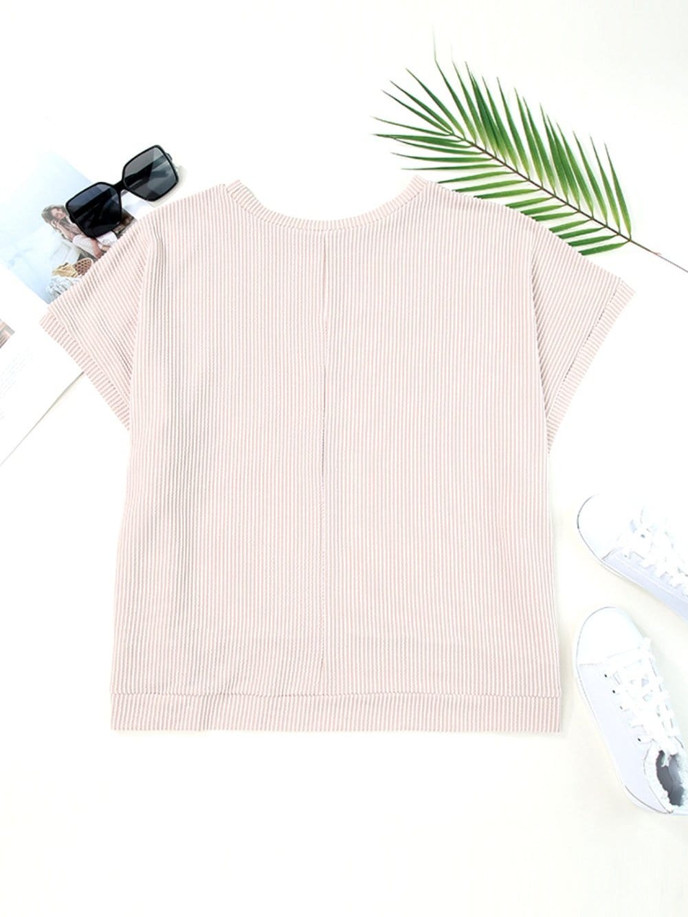 Elegant Apricot Oversized Ribbed Tunic with Batwing Sleeves