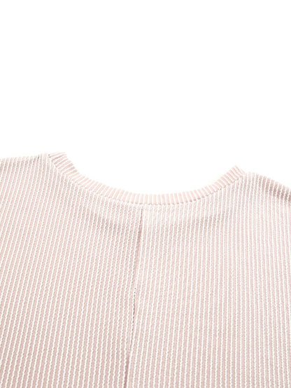 Elegant Apricot Oversized Ribbed Tunic with Batwing Sleeves