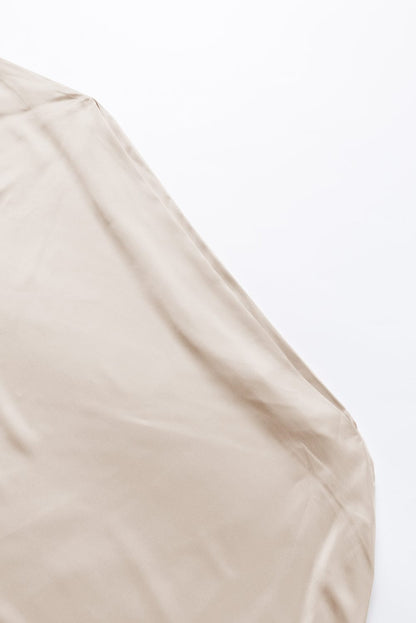 Elegant Apricot Satin Blouse with Asymmetrical Neck & Balloon Sleeves