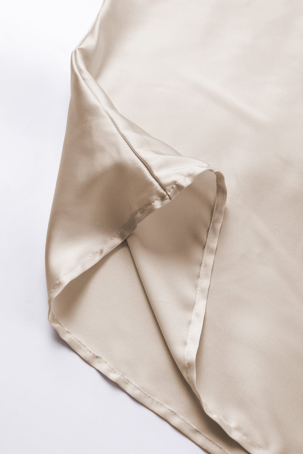 Elegant Apricot Satin Blouse with Asymmetrical Neck & Balloon Sleeves