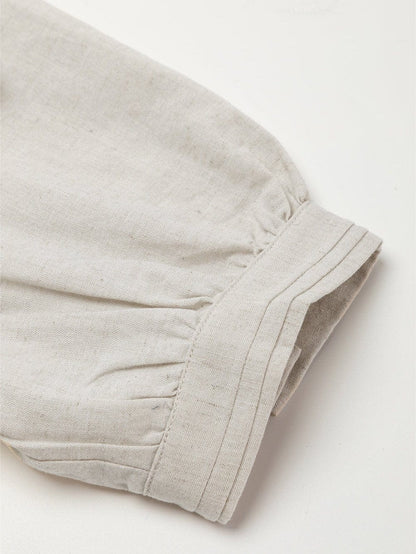 Elegant Beige Bubble Sleeve V-Neck Short Shift Dress