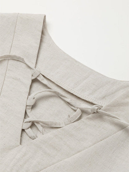 Elegant Beige Bubble Sleeve V-Neck Short Shift Dress