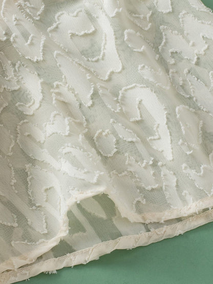 Elegant Beige Jacquard Blouse with Butterfly Sleeves