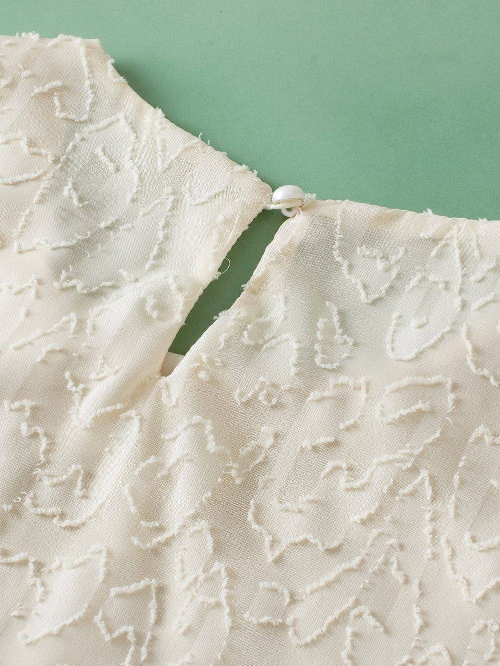 Elegant Beige Jacquard Blouse with Butterfly Sleeves