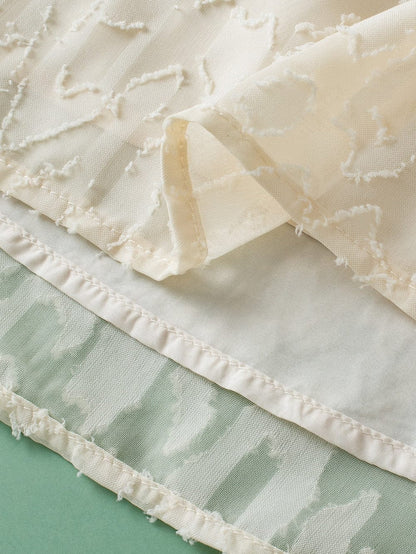 Elegant Beige Jacquard Blouse with Butterfly Sleeves