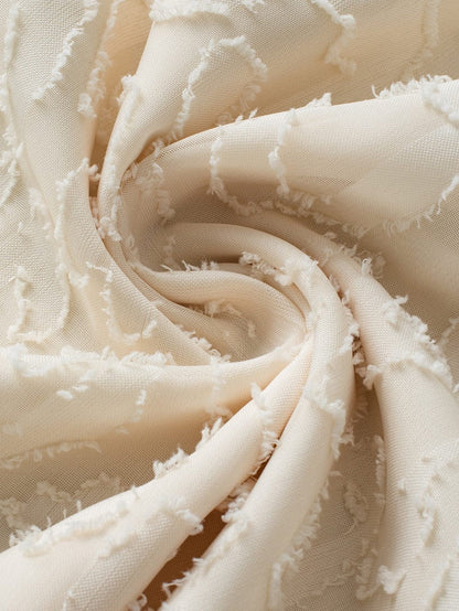 Elegant Beige Jacquard Blouse with Butterfly Sleeves