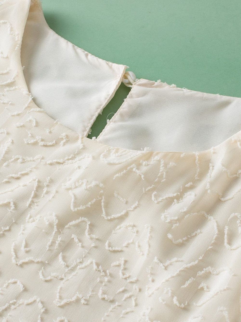 Elegant Beige Jacquard Blouse with Butterfly Sleeves