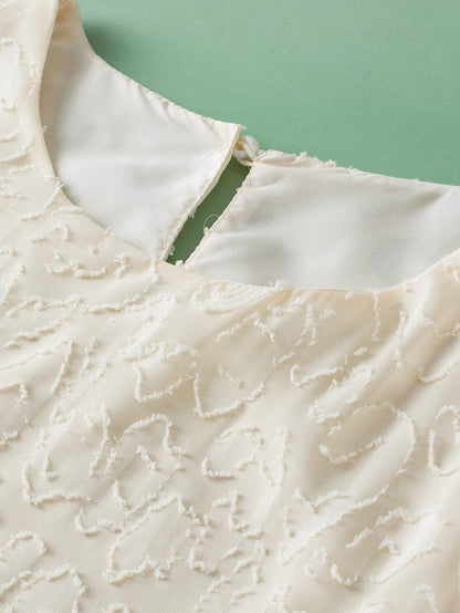 Elegant Beige Jacquard Blouse with Butterfly Sleeves