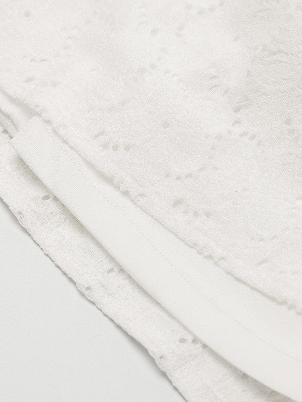 Elegant Beige Lace Crochet Short Sleeve A-Line Mini Dress