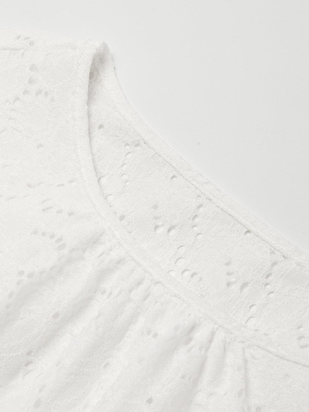 Elegant Beige Lace Crochet Short Sleeve A-Line Mini Dress