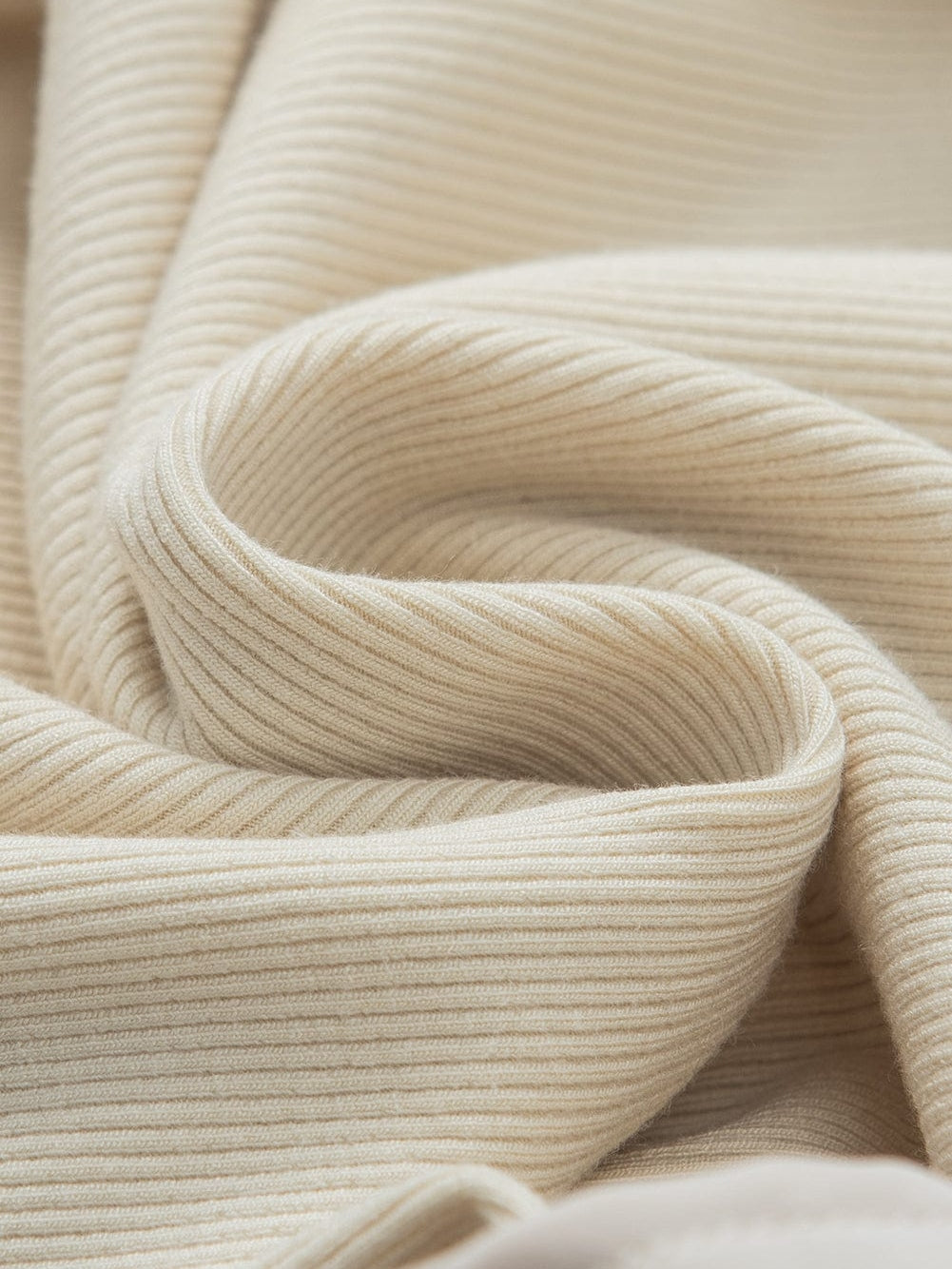 Elegant Beige Ribbed Blouse with Ruffle Flutter Sleeves