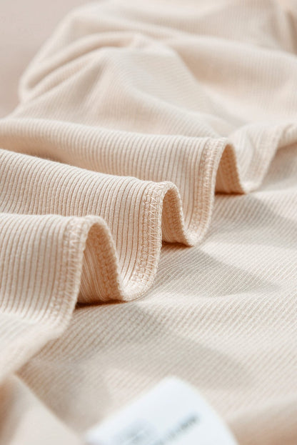 Elegant Beige V Neck Ruched Button-Up T-shirt Dress with Pleats