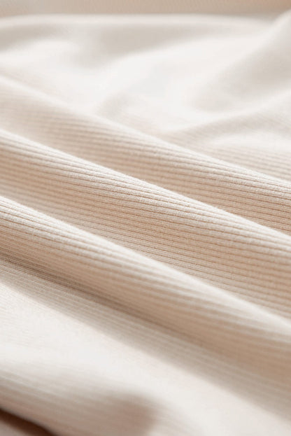 Elegant Beige V Neck Ruched Button-Up T-shirt Dress with Pleats