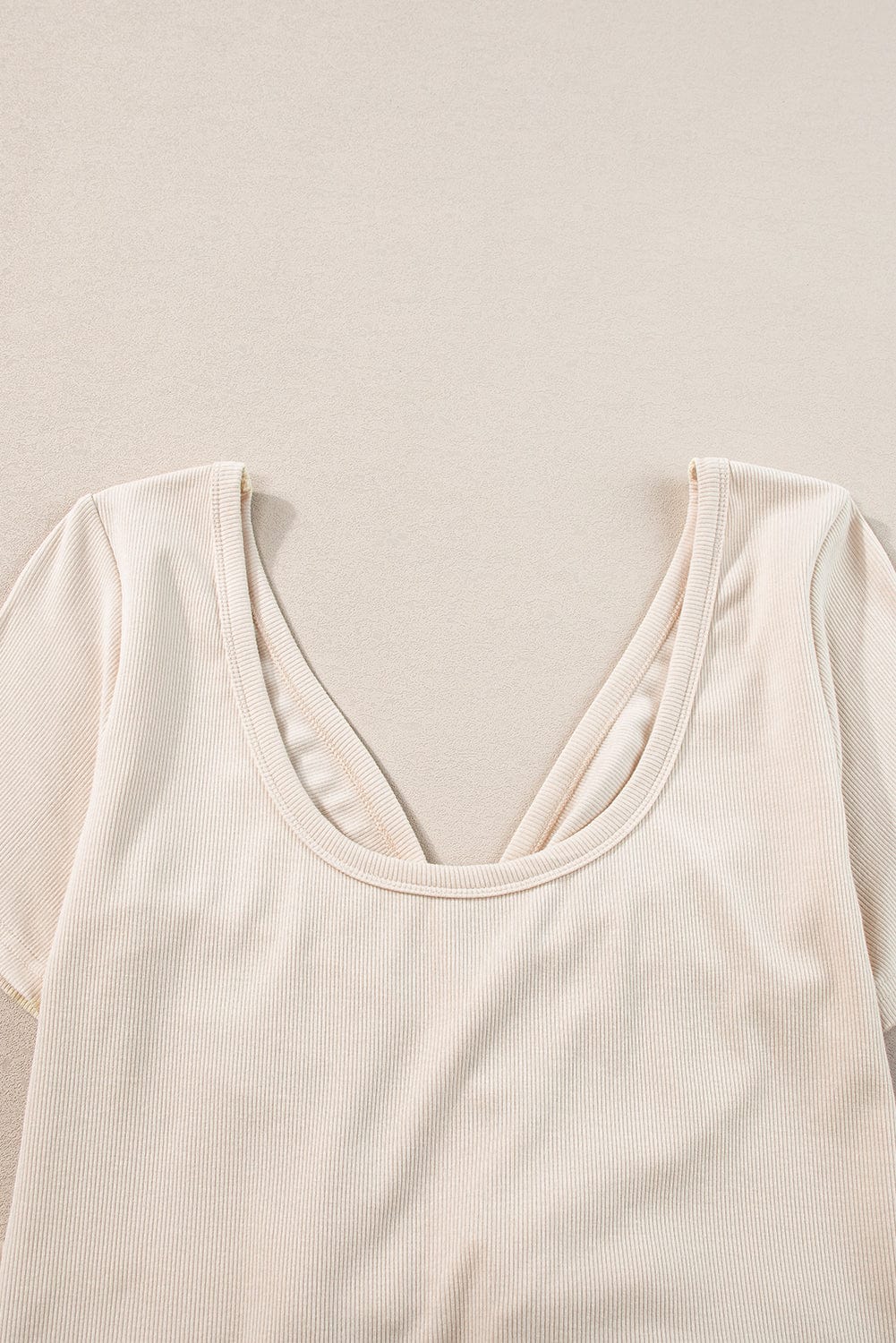 Elegant Beige V Neck Ruched Button-Up T-shirt Dress with Pleats