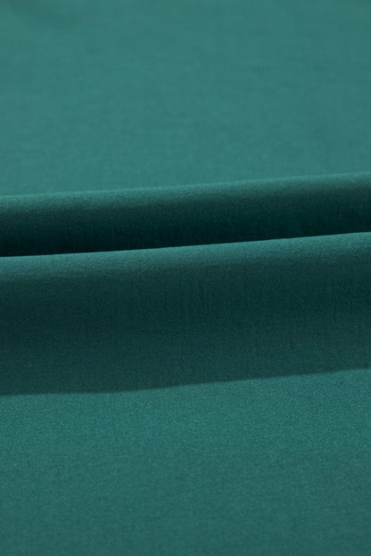 Elegant Black and Green V Neck Pleated Maxi Dress with Short Sleeves