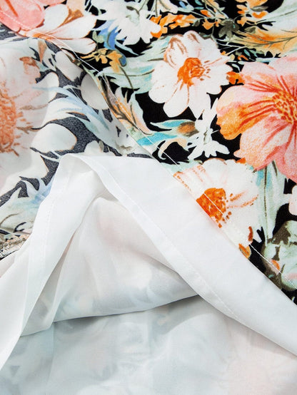 Elegant Black Boho Floral Halter Maxi Dress with Ruffled Details