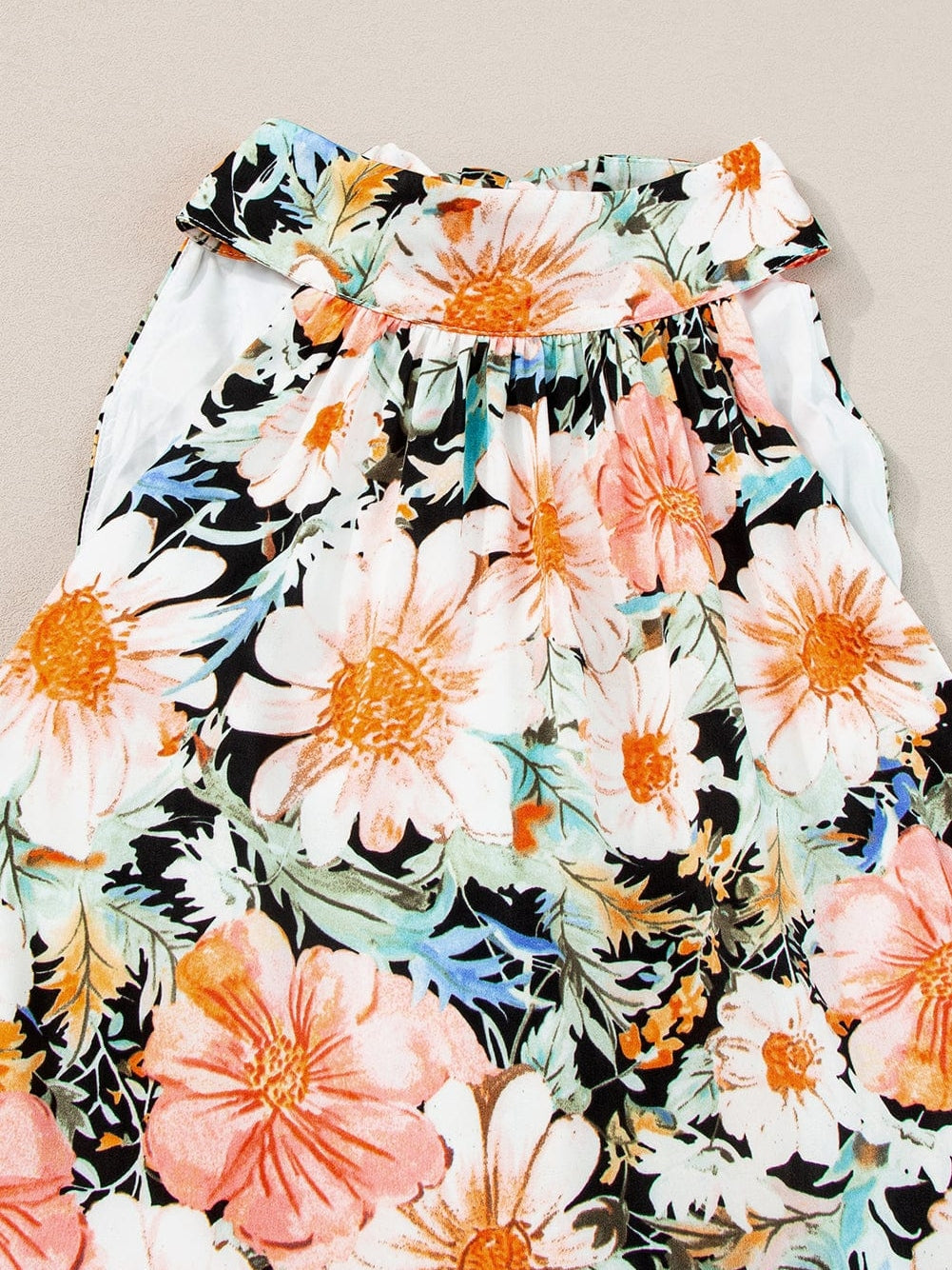 Elegant Black Boho Floral Halter Maxi Dress with Ruffled Details