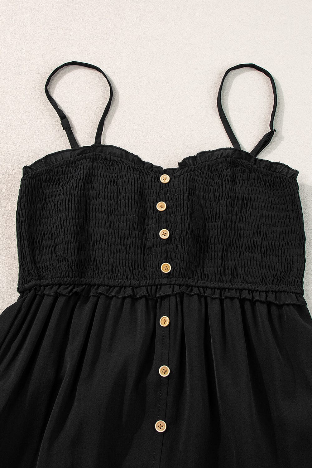 Elegant Black Buttoned Maxi Dress with Smocked Front Slit