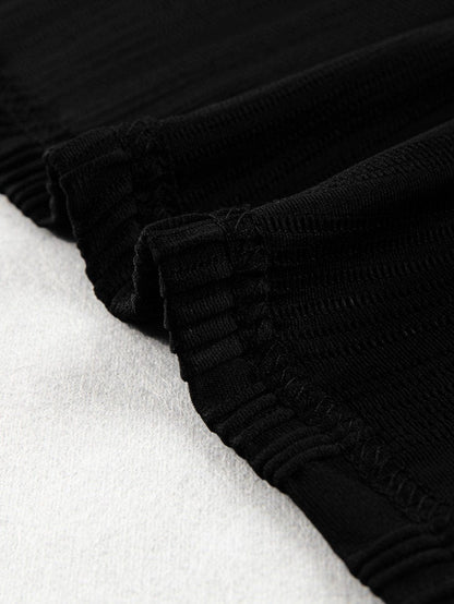 Elegant Black Cap Sleeve Textured Top with Wavy Design