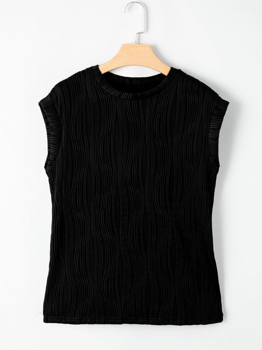 Elegant Black Cap Sleeve Textured Top with Wavy Design