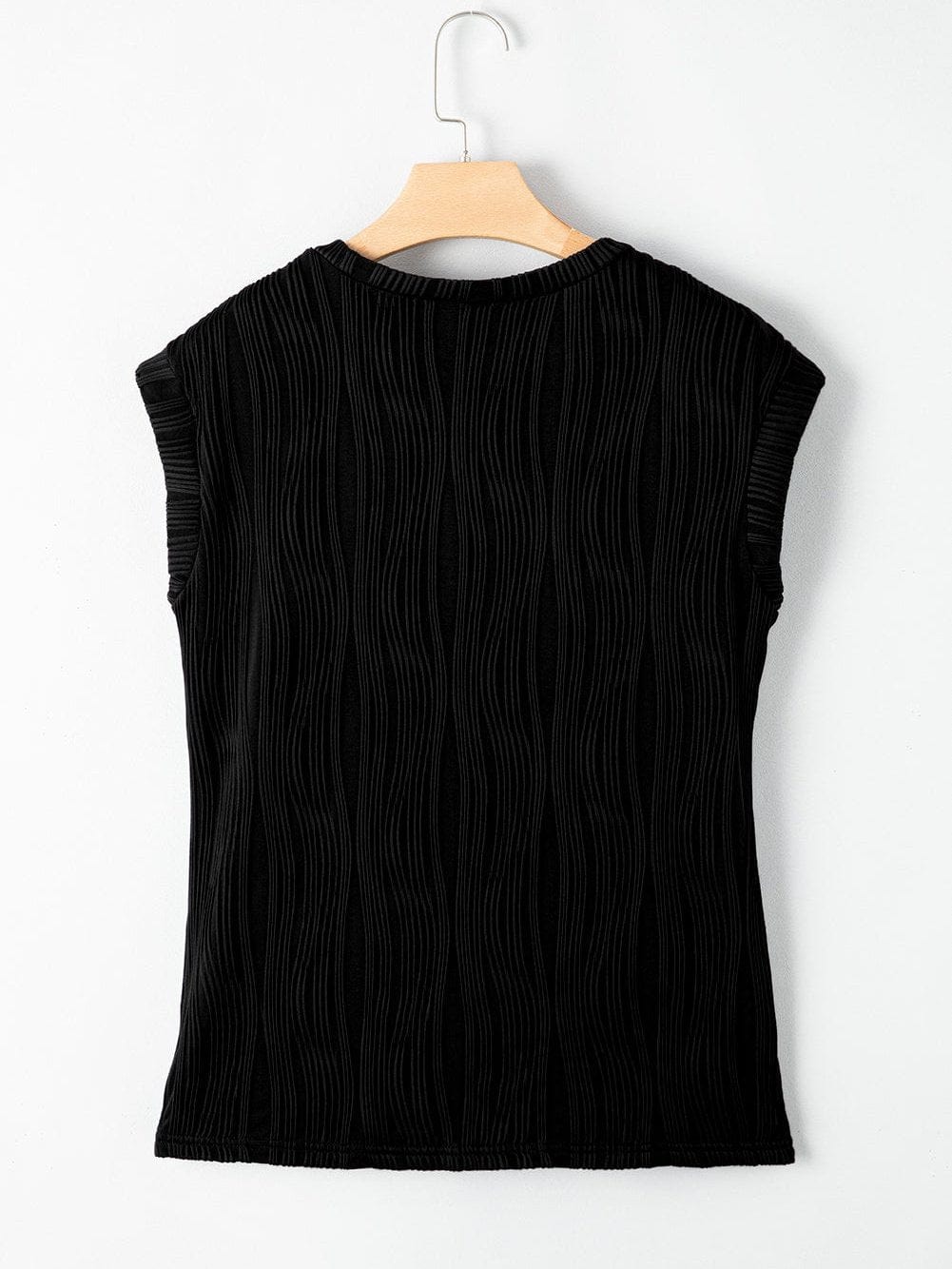 Elegant Black Cap Sleeve Textured Top with Wavy Design