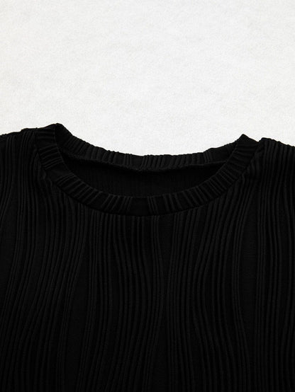 Elegant Black Cap Sleeve Textured Top with Wavy Design