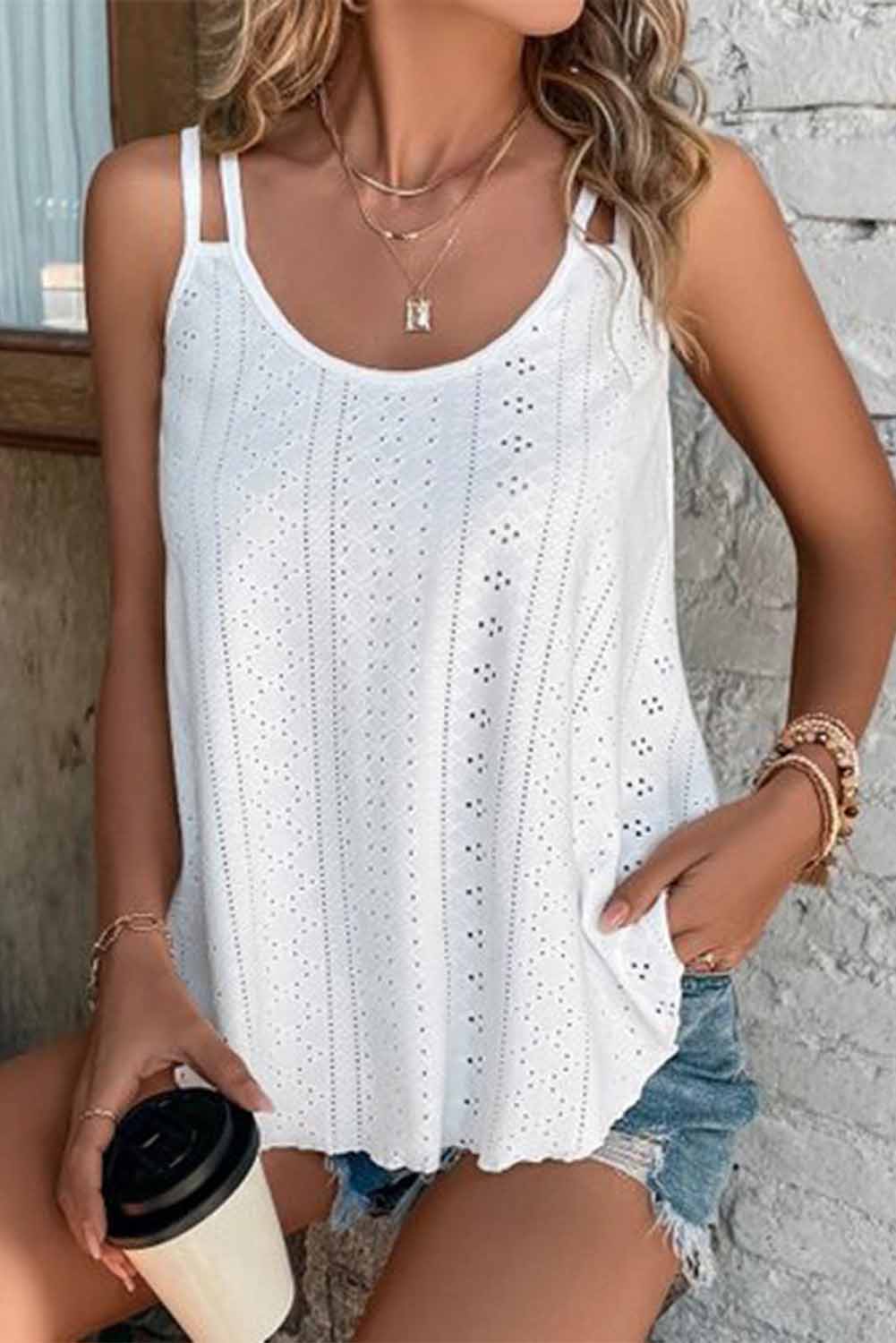 Elegant Black Embroidered Strappy Tank Top