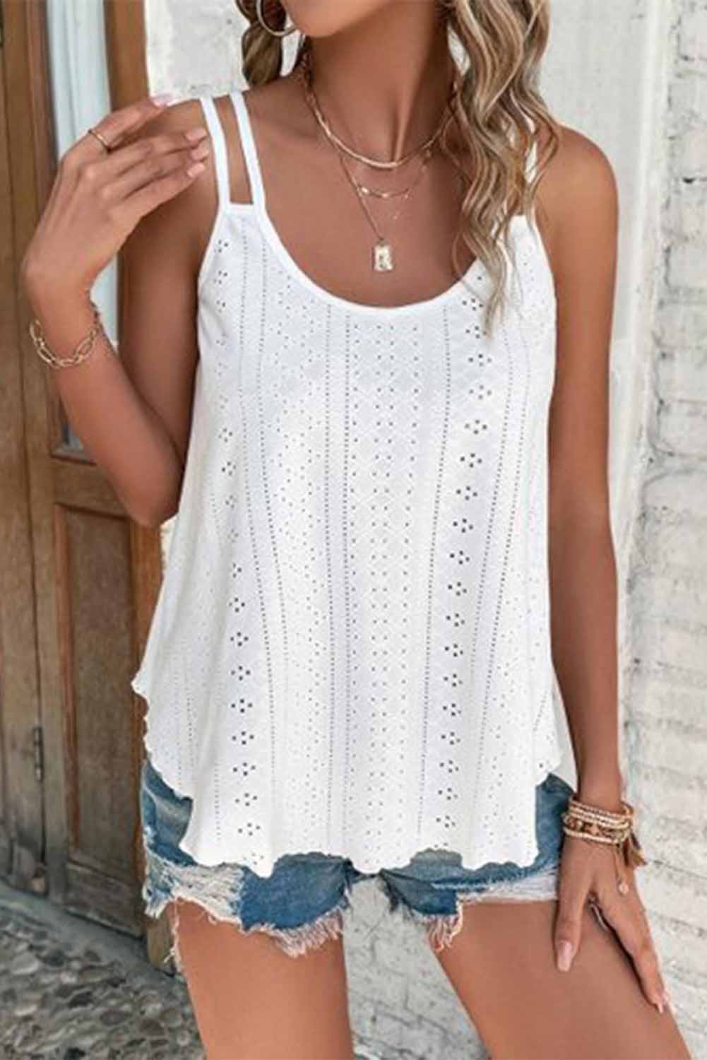 Elegant Black Embroidered Strappy Tank Top