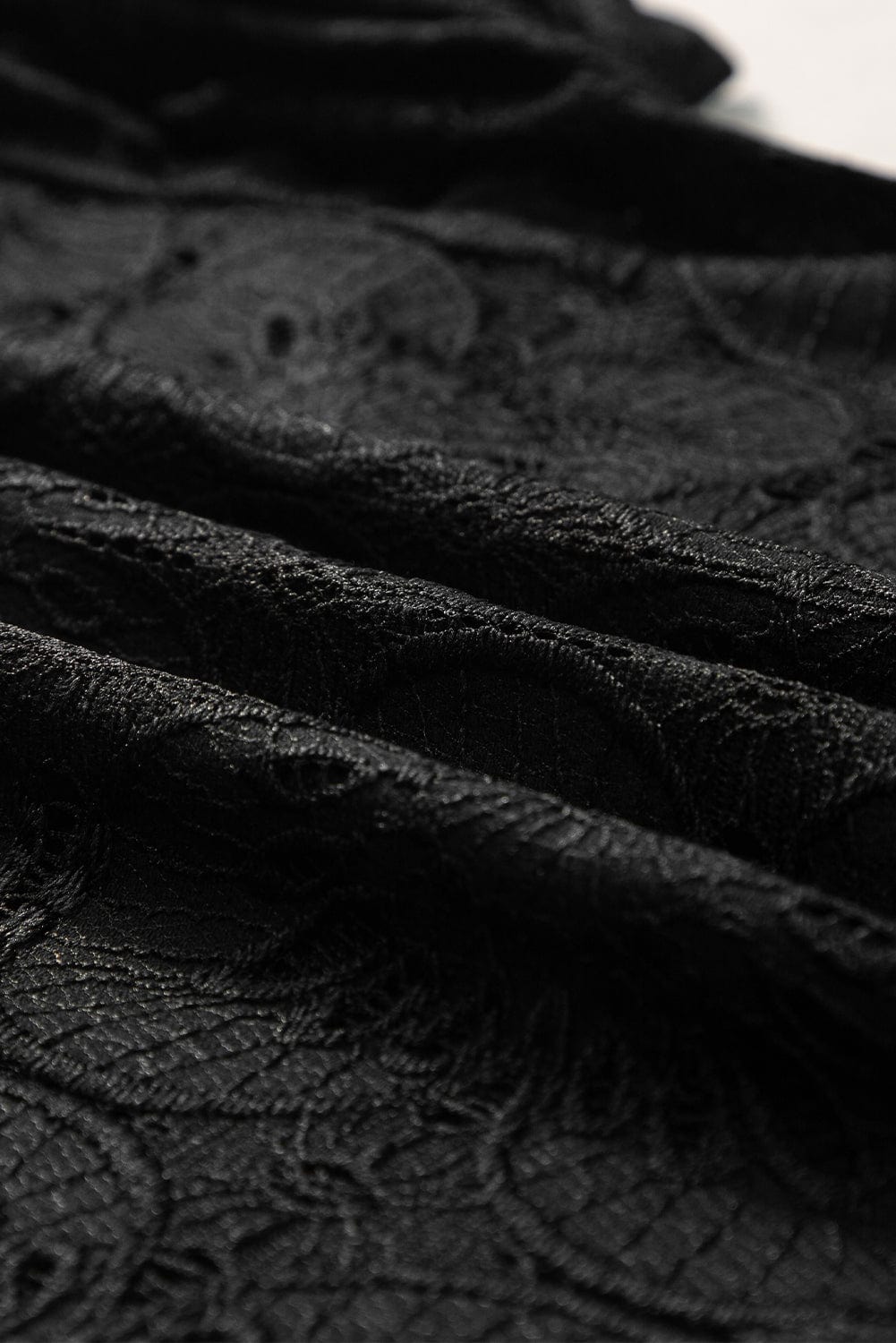 Elegant Black Eyelet Floral Jacquard Top with Keyhole Back