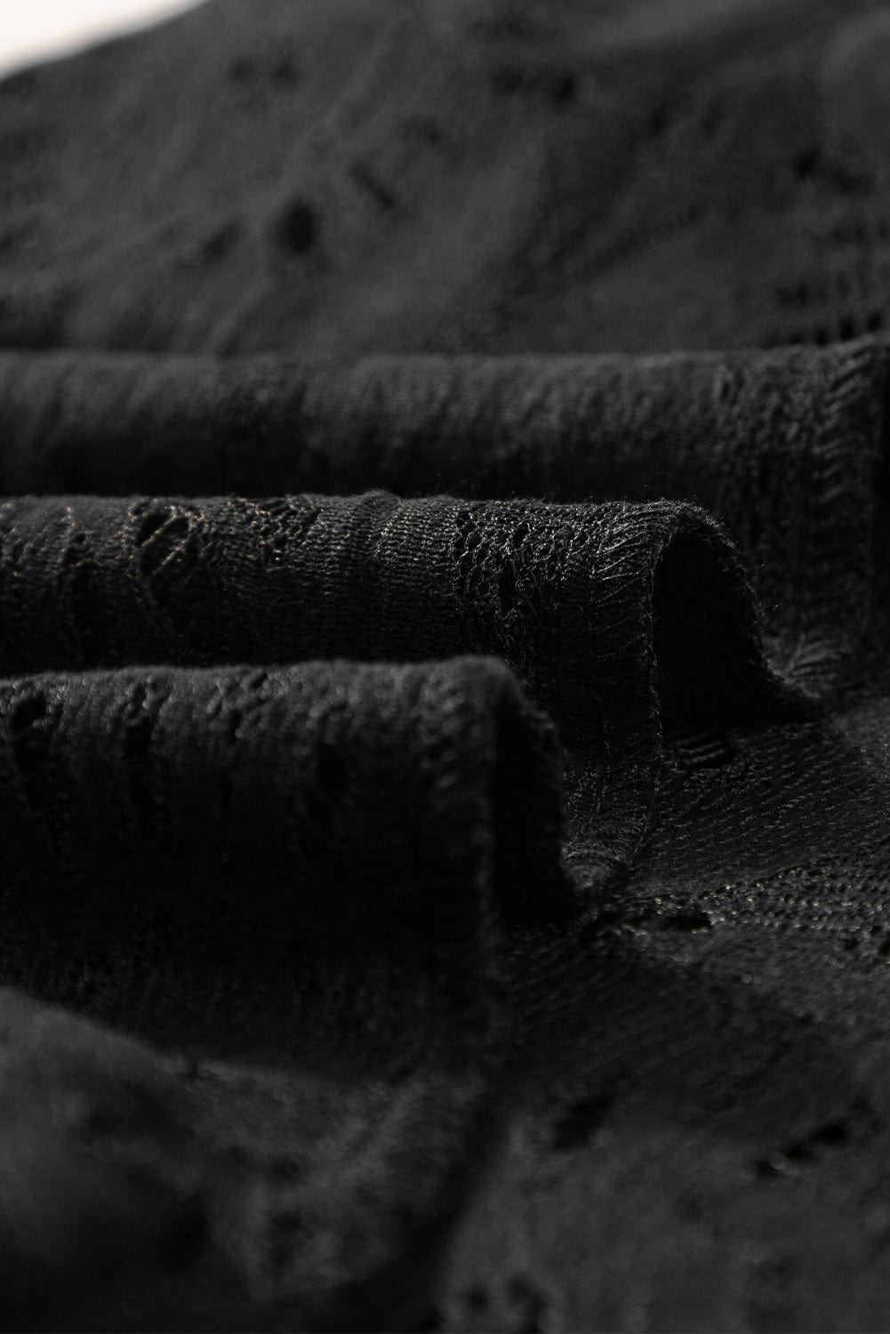 Elegant Black Eyelet Floral Jacquard Top with Keyhole Back