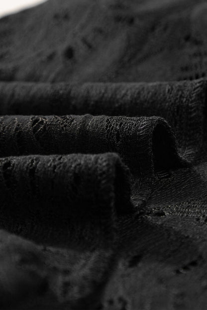 Elegant Black Eyelet Floral Jacquard Top with Keyhole Back