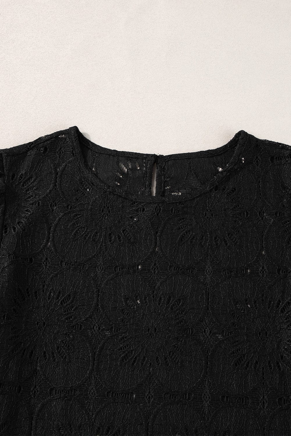 Elegant Black Eyelet Floral Jacquard Top with Keyhole Back