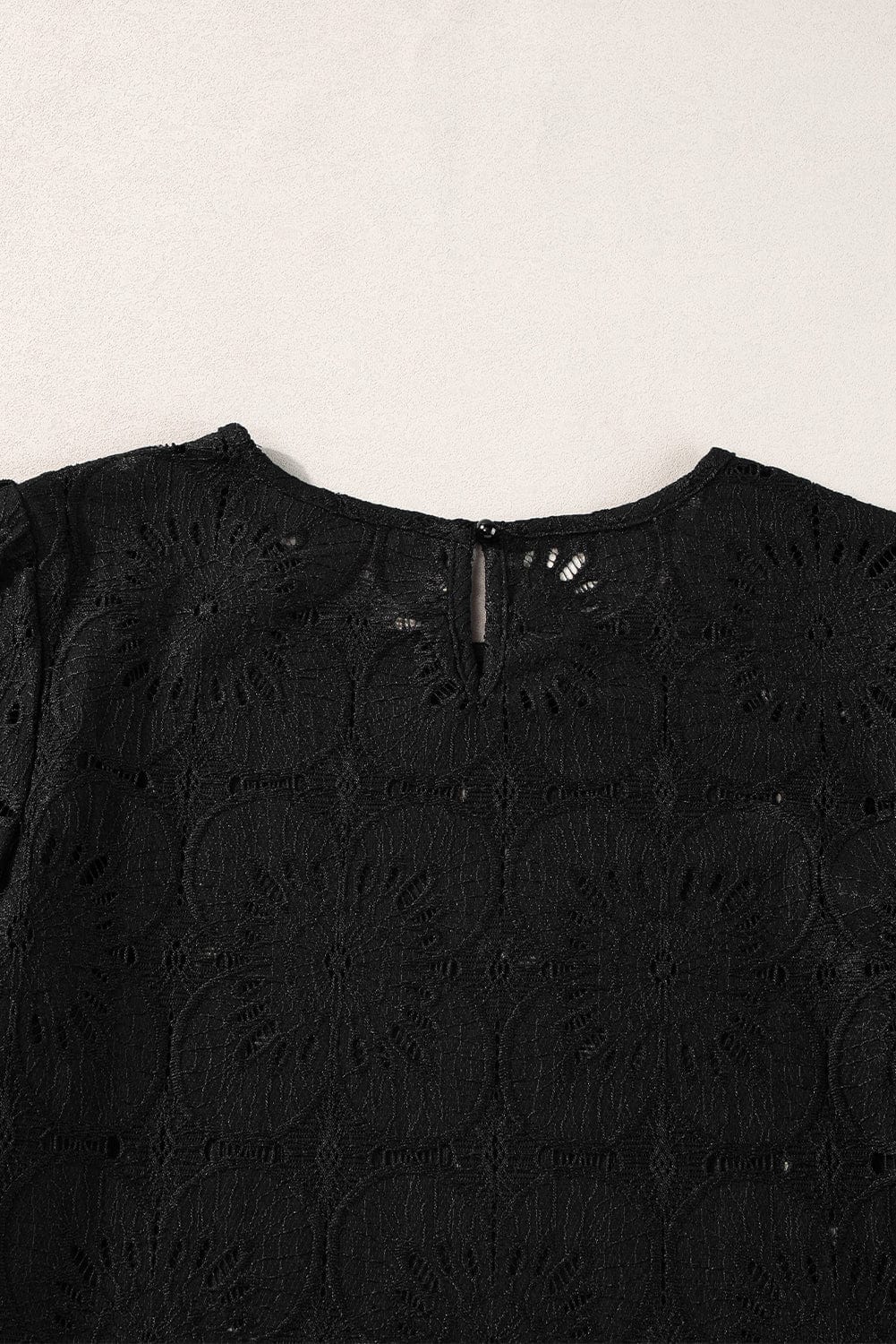 Elegant Black Eyelet Floral Jacquard Top with Keyhole Back